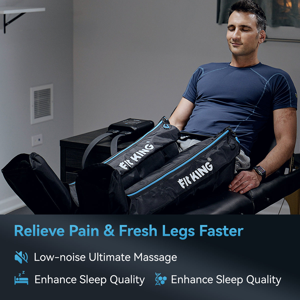 FIT KING Professional Air Compression Leg Recovery System, Rechargeable Full Leg Massage Boots, Leg Compression Massager for Fast Recovery and Improved Circulation