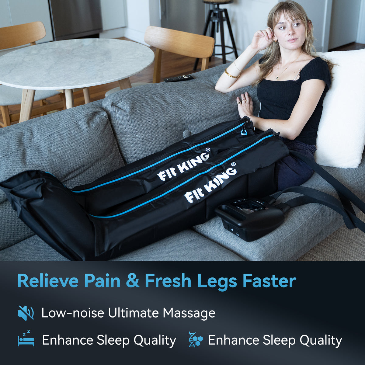 FIT KING Professional Air Compression Leg Recovery System, Rechargeable Full Leg Massage Boots, Leg Compression Massager for Fast Recovery and Improved Circulation