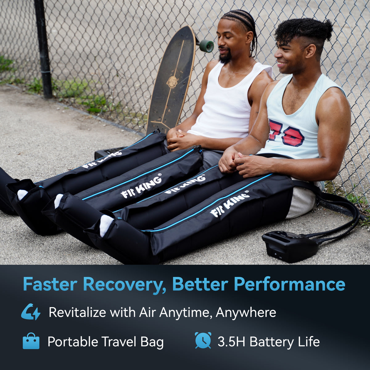 FIT KING Professional Air Compression Leg Recovery System, Rechargeable Full Leg Massage Boots, Leg Compression Massager for Fast Recovery and Improved Circulation