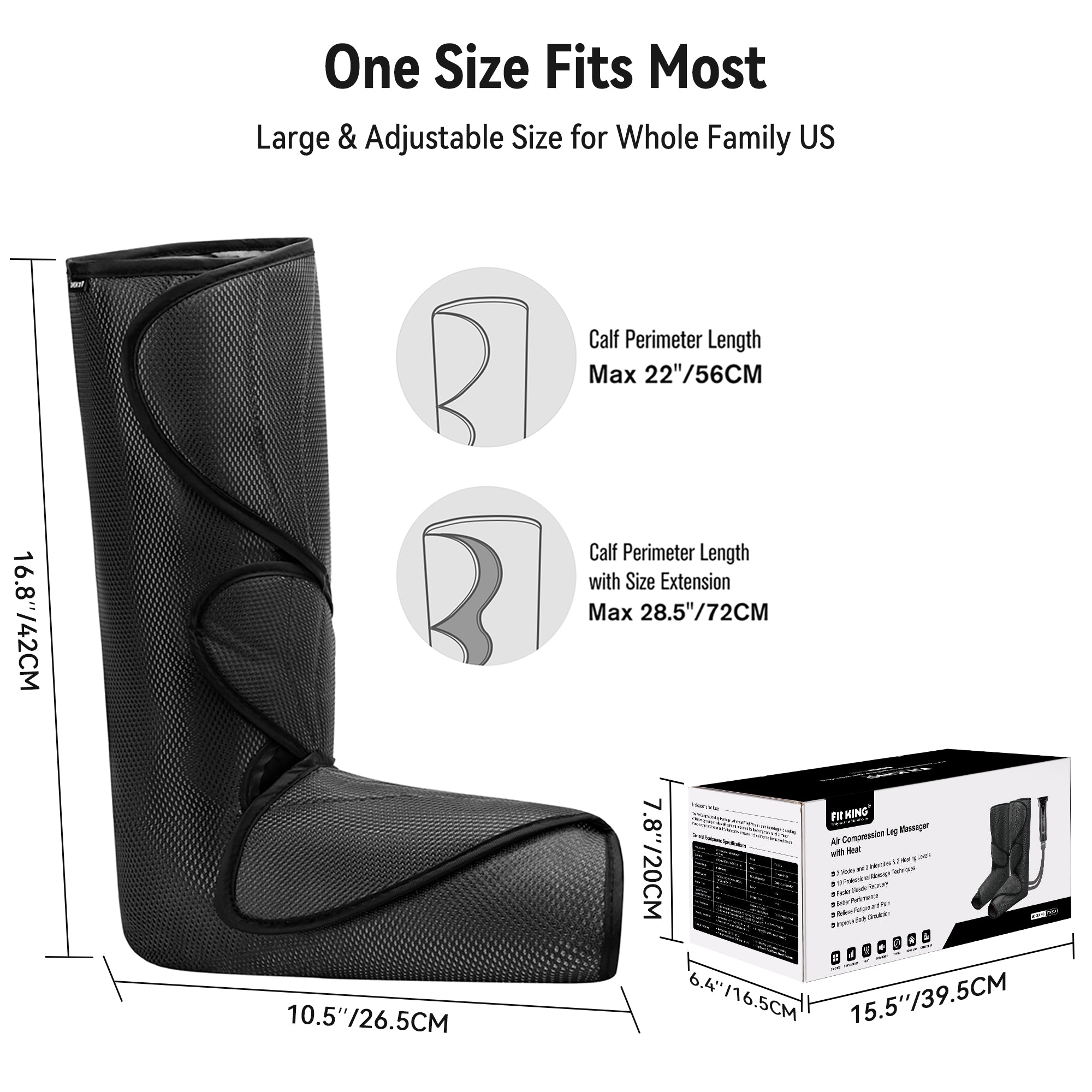 FIT KING Leg Massager with Heat, Leg and Foot Massager for Circulation, with Handheld Controller 3 Modes 3 Intensities 2 Heating Levels, 2 Extensions FSA/HSA Eligible Soothe, Relax, and Rejuvenate Your Legs and Feet