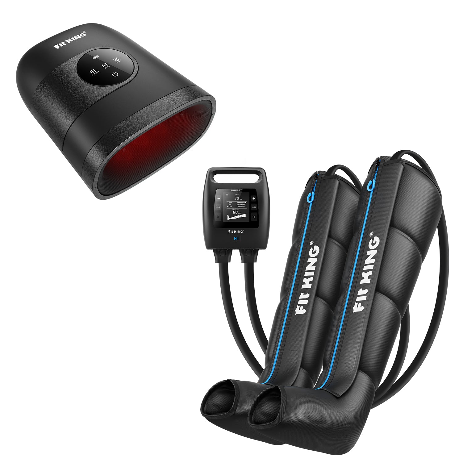 FIT KING Recovery Power Pro Full Leg Compression Massage Boots FT-091A&109A & Hand Massager with Heat Therapy FT-085H