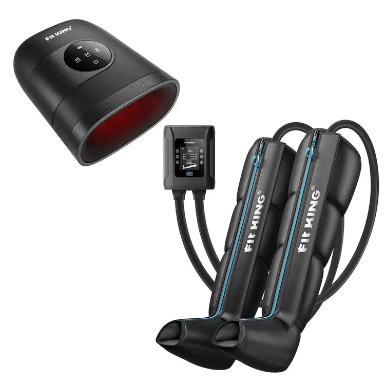 FIT KING Recovery Power Pro Full Leg Compression Massage Boots FT-091A&109A & Hand Massager with Heat Therapy FT-085H