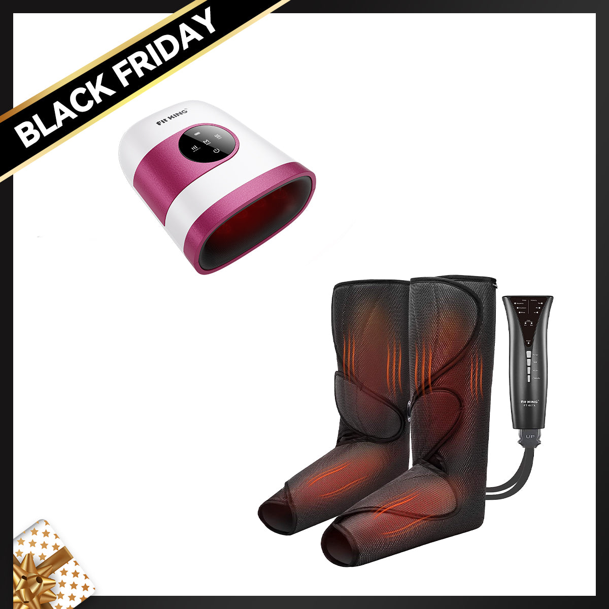 FIT KING Advanced Leg Compression Massager with Heat FT-057A & Hand Massager with Heat FT-085H