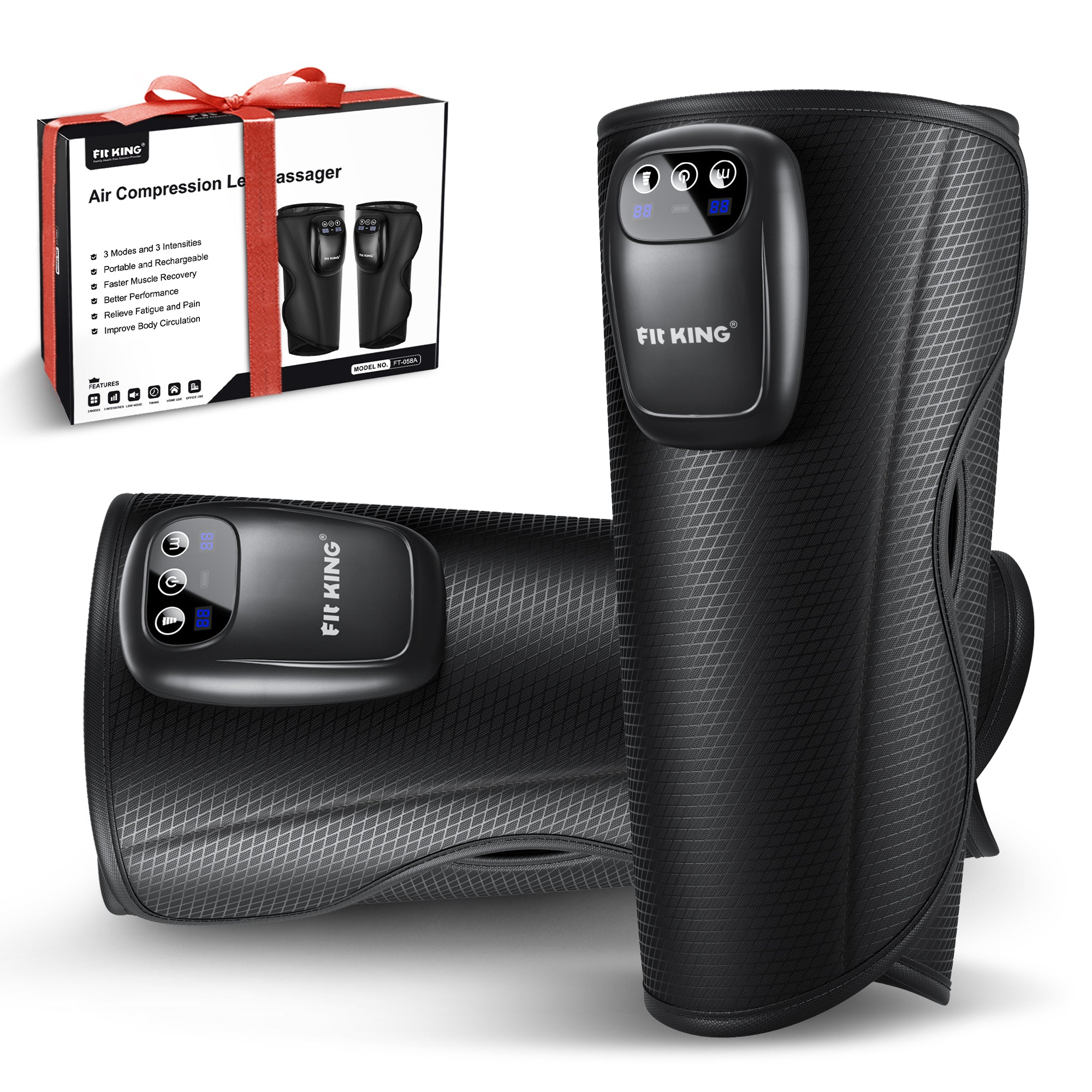 FIT KING Cordless Leg Massager, Calf Massager for Circulation with 3 Modes 3 Intensities for On-the-Go Relief FSA/HSA Eligible