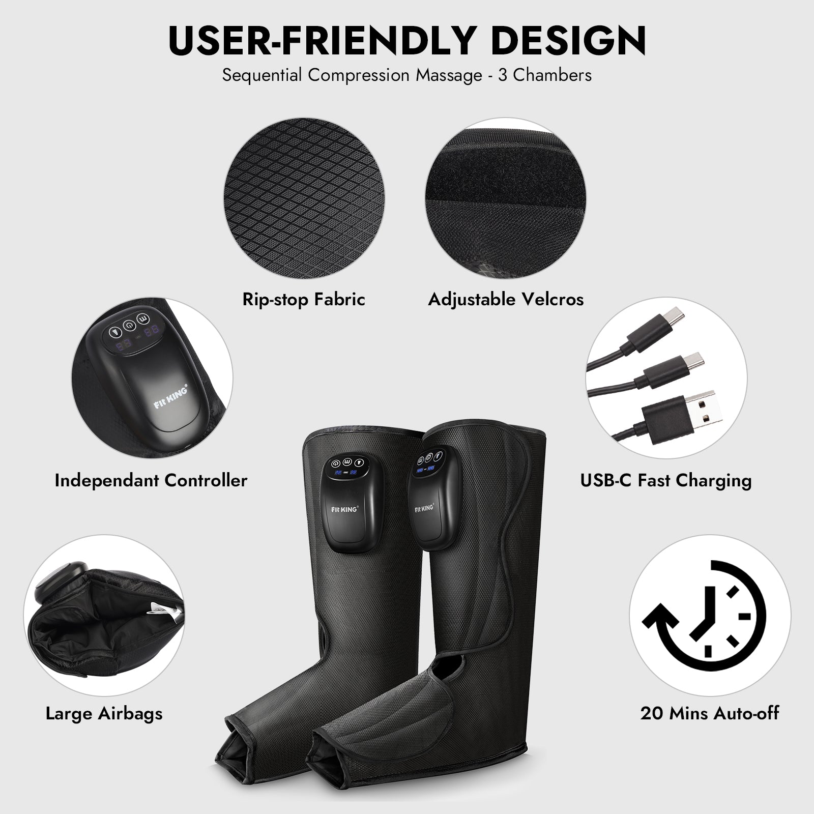 FIT KING Cordless & Rechargeable Leg and Foot Massager | FT-059A