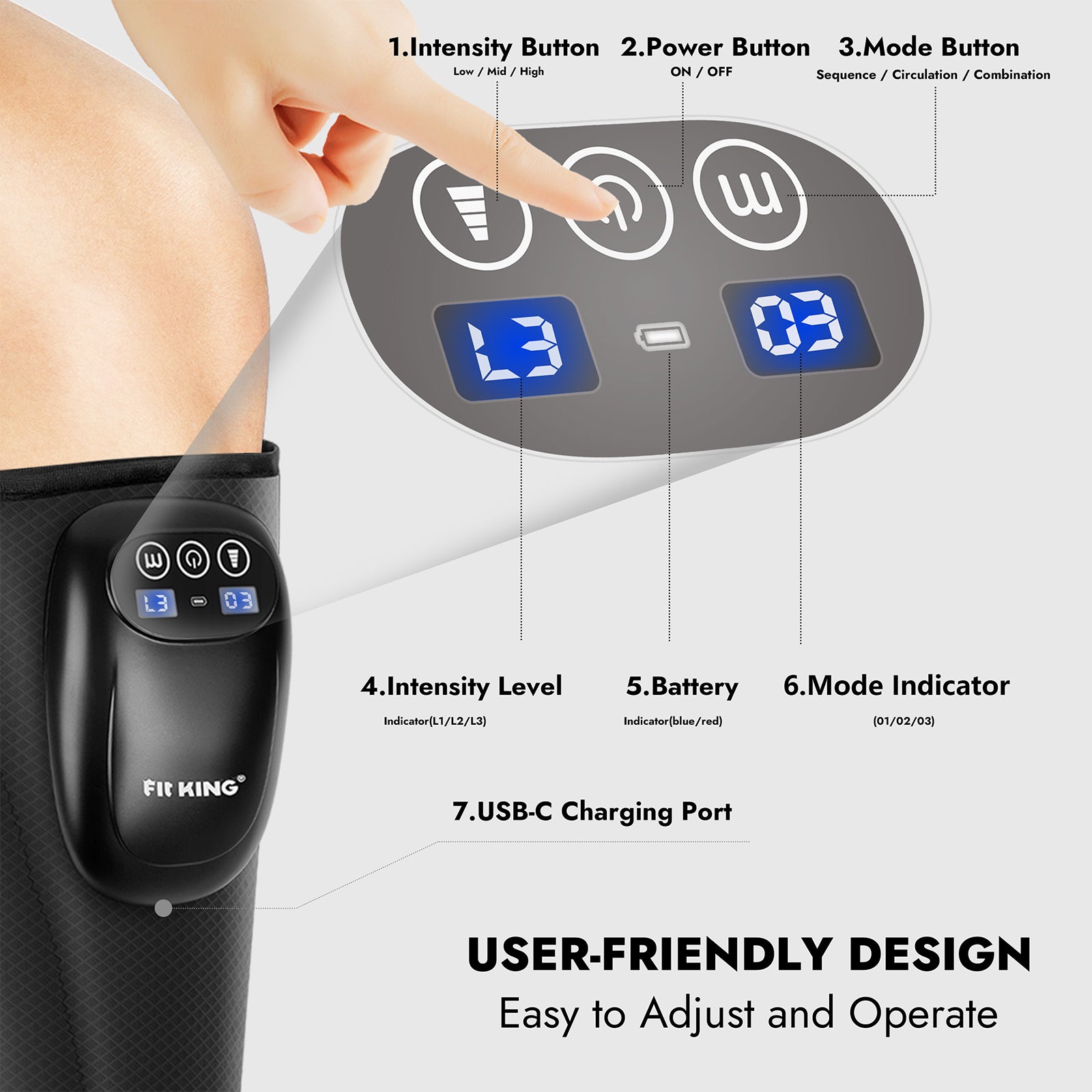 FIT KING Cordless Leg Massager for On-the-Go Relief | FT-058A